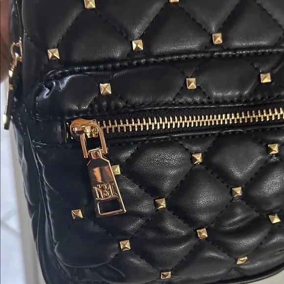 Badgley Mischka Mini Black Quilted Backpack with Gold Studs - Picture 4 of 7